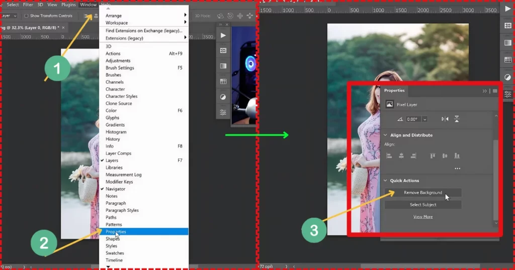 click windows then properties and click background remover on how to remove background in photoshop in one click