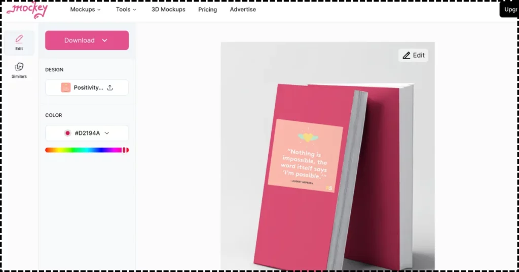 customize book mockup with mockey