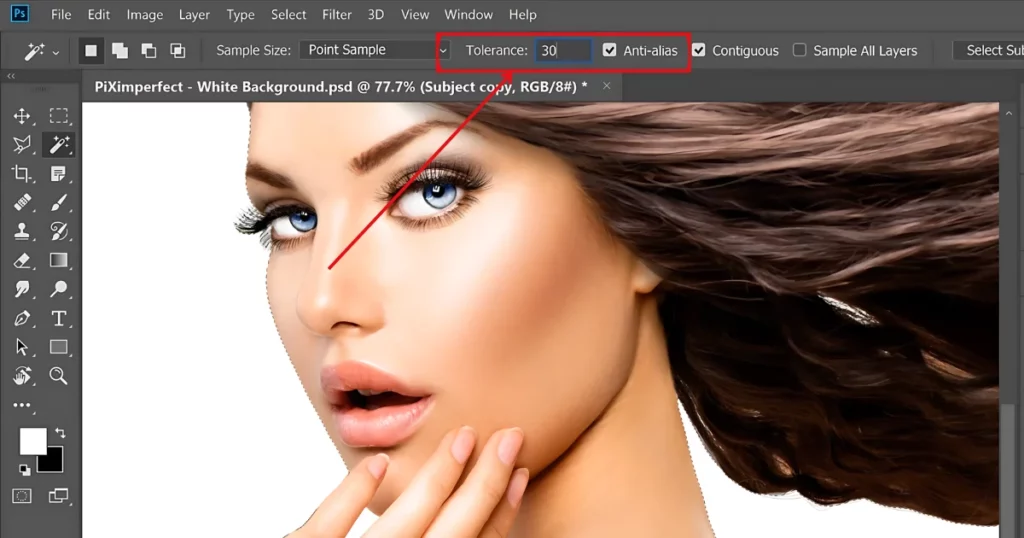 decrease the tolerance to about 30 on how to remove white background in photoshop