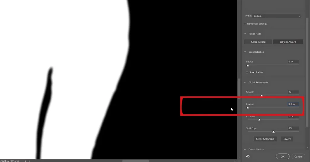 feather slider to zero in photoshop