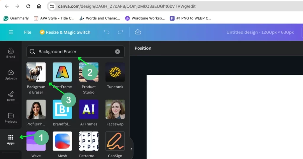 look for background eraser in apps canva