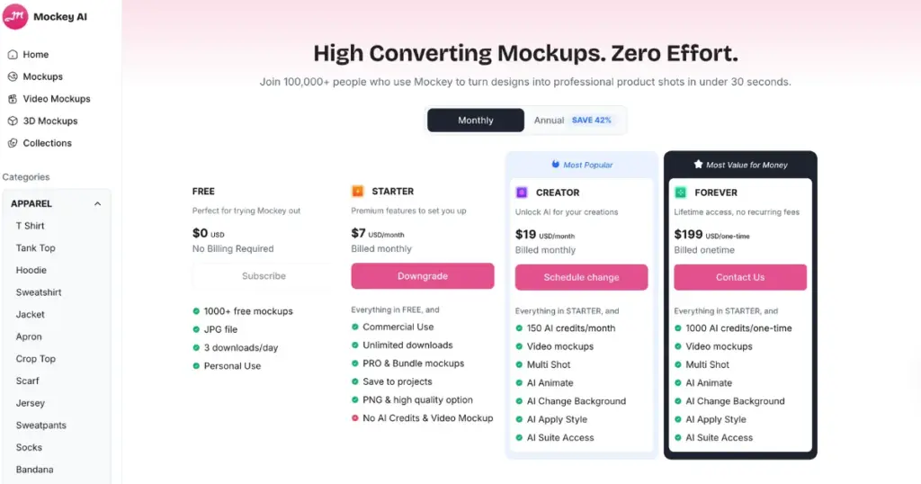 mockey ai pricing plan
