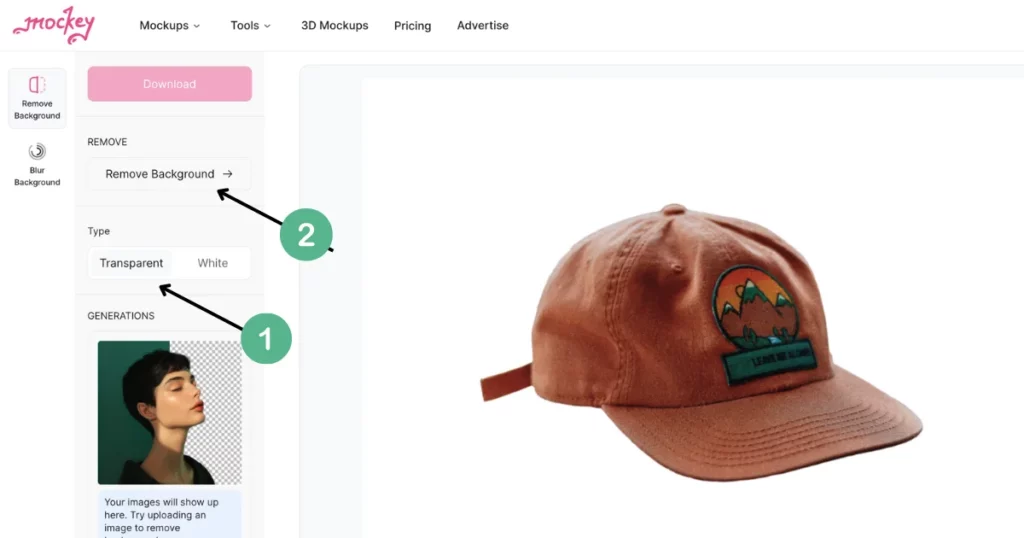 select type to transparent and click remove background option