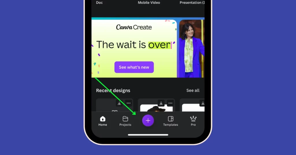 tap + button in canva