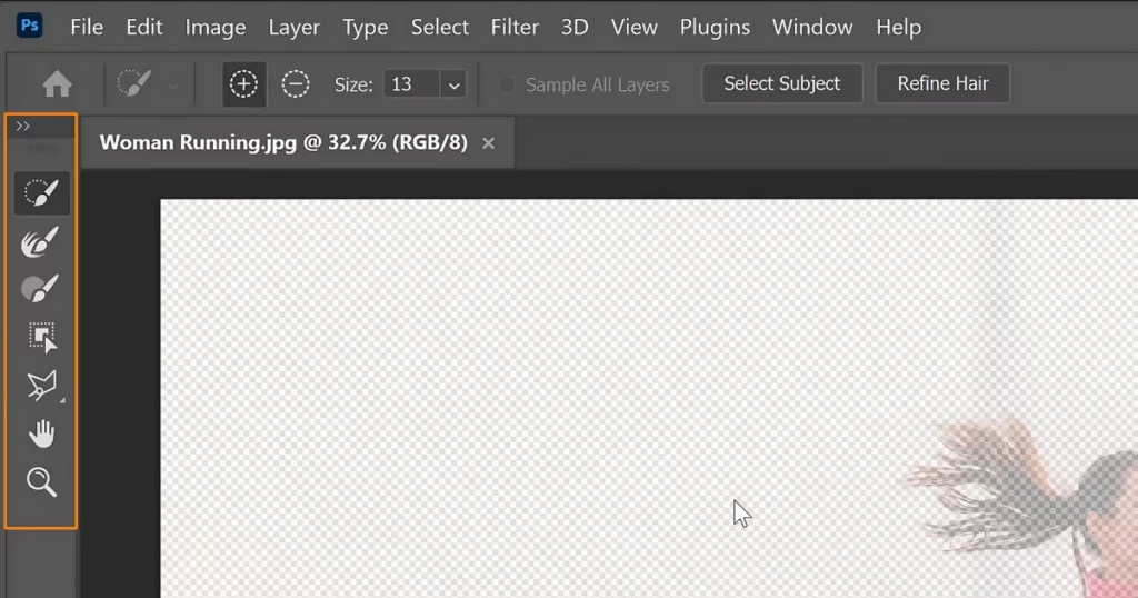 tool to edit a selection in photoshop