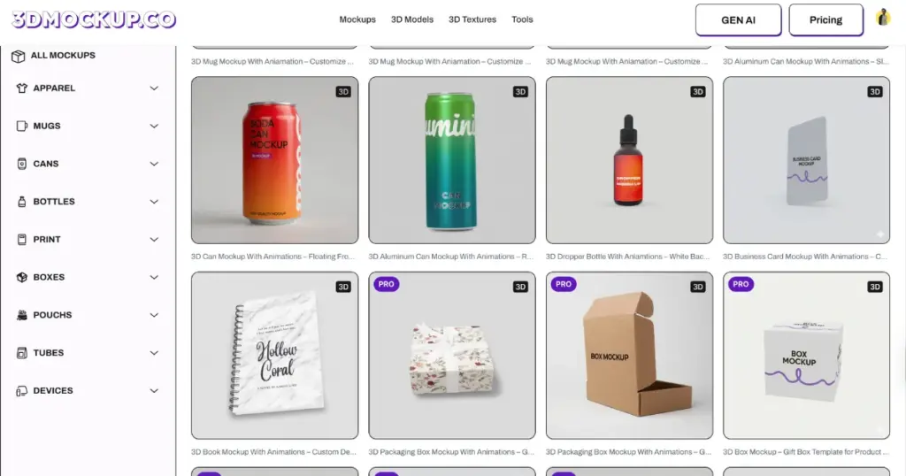 3dmockup.co free alternative to pacdora