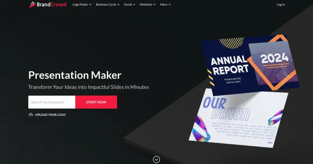 brandcrowd site like visme for ai presentation