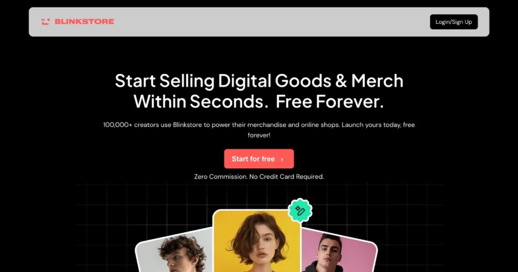 click start for free to create online store