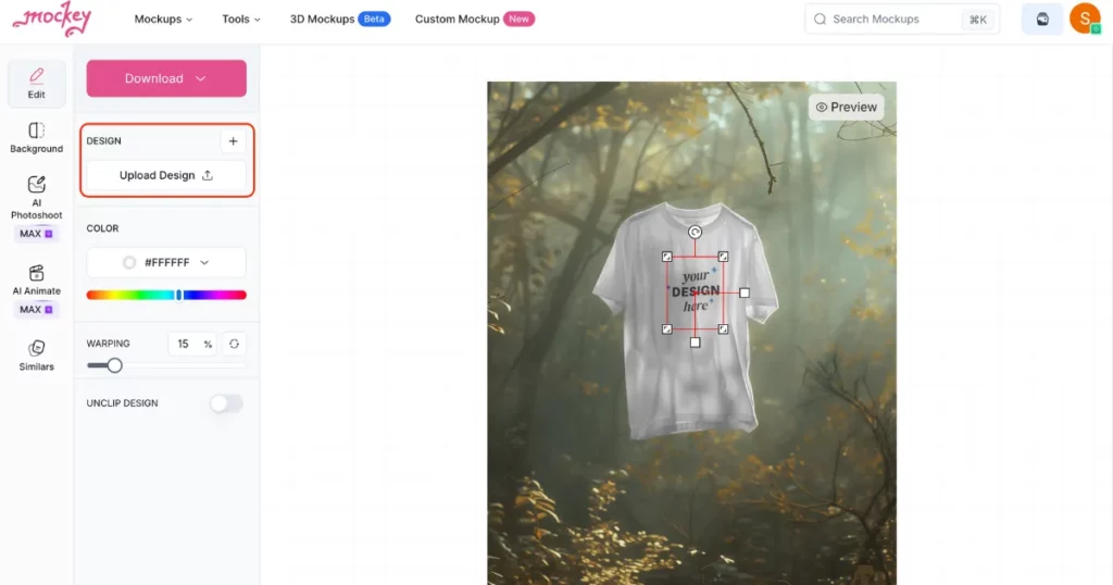 click upload design button to add logo or art