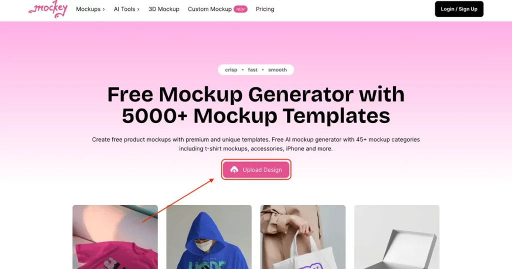 click upload design on homepage to get started