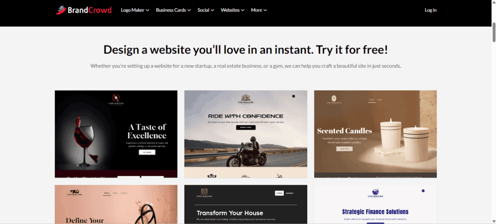 BrandCrowd - Best Website Builder for Clean, Professional Aesthetics