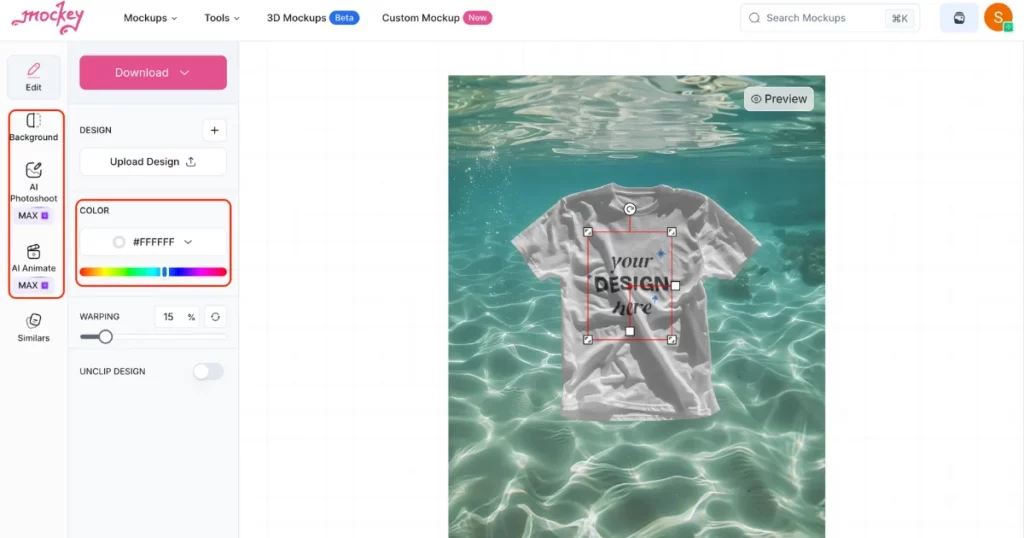 customize your tshirt template with editing tools in mockey ai