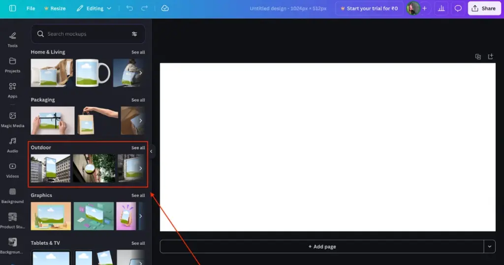 click outdoor on how to make a mockup in canva