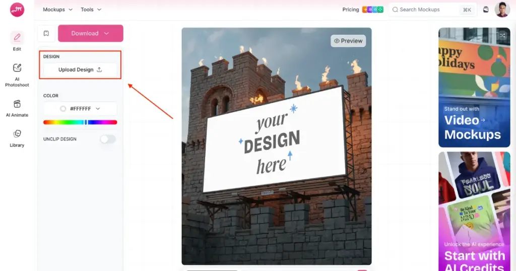 upload design to a billboard template