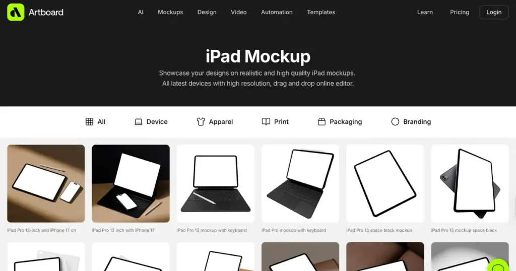 use ipad mockup in artboard studio