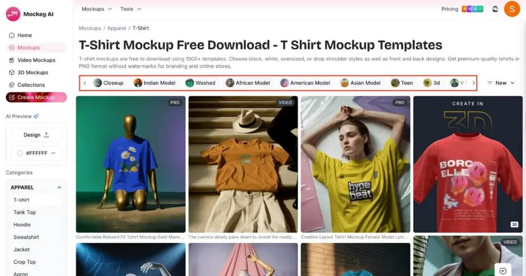 various t-shirt style templates