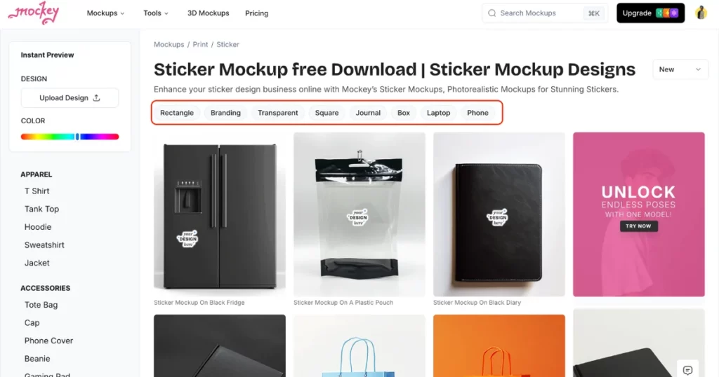 pick the type from the sticker category bar