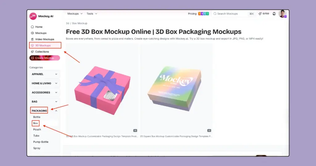 select 3d box in packaging section