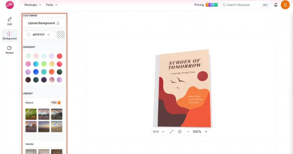 head to background section for 3d book mockup