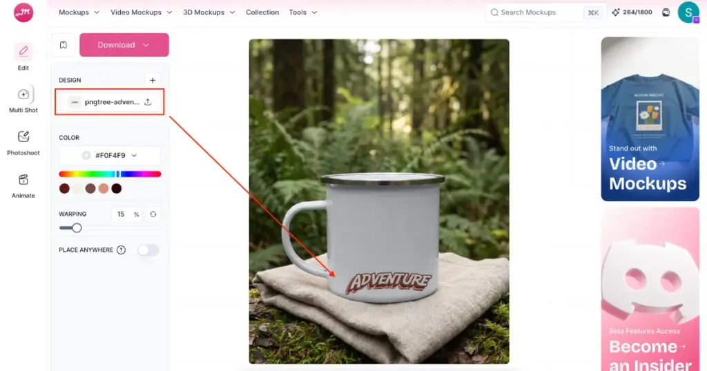 upload the design to ai mug template
