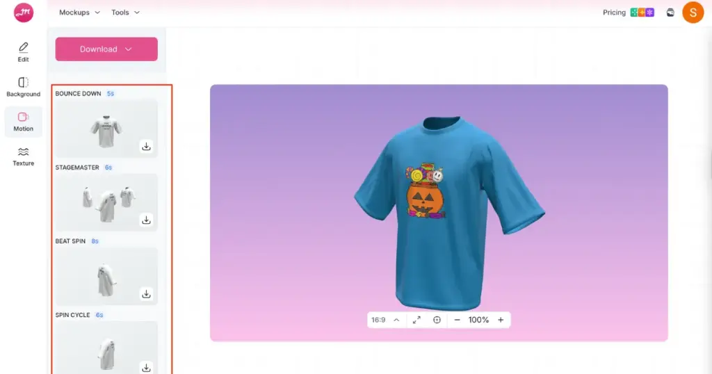 3d t shirt mockup in animation