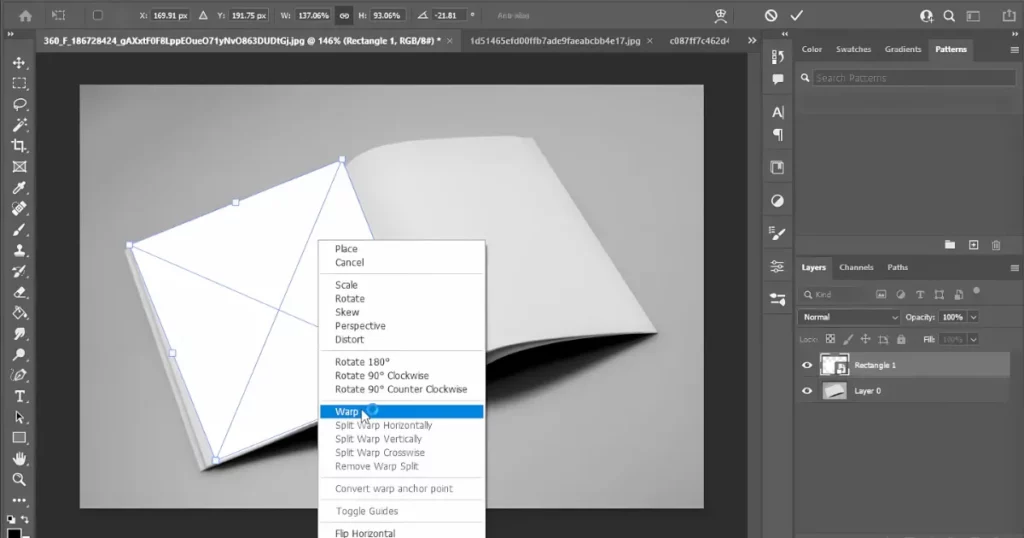 choose warp to adjust it perfectly to the magazine’s page