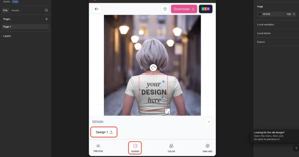 click design button to add image on how to create mockups in figma