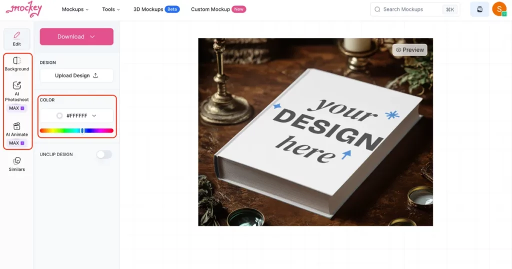 customize book mockups in mockey