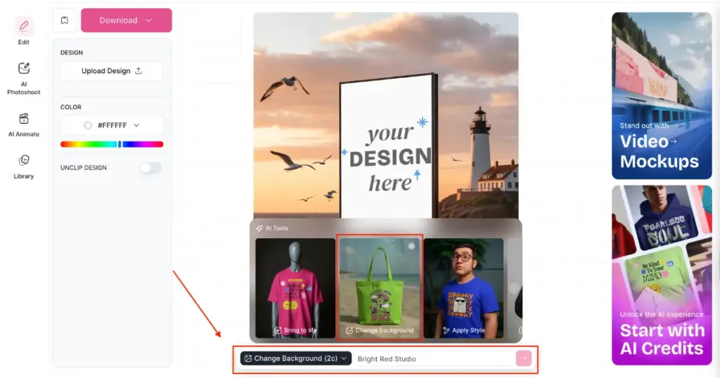 change background by describing in the prompt box