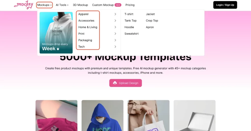 click mockups in mockey ai and pick templates from category lists