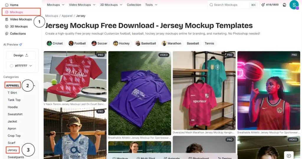 click on jersey in the apparel on how to make jersey mockup