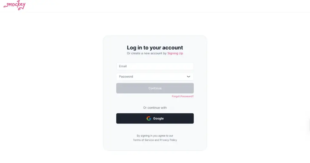 login to mockey to make a mockup