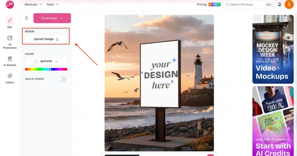 upload the design to the billboard template