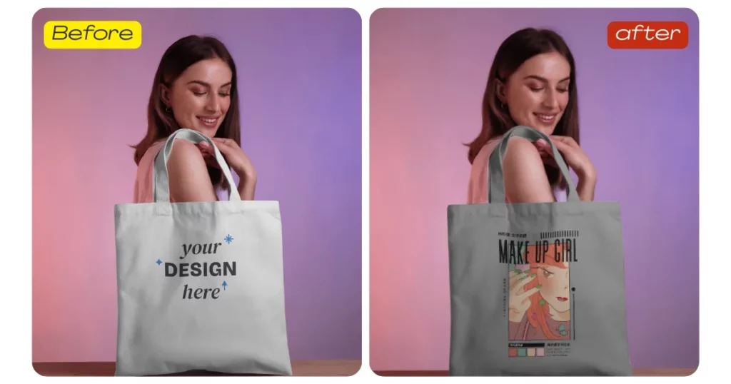 a model holding a canvas tote bag on her shoulder