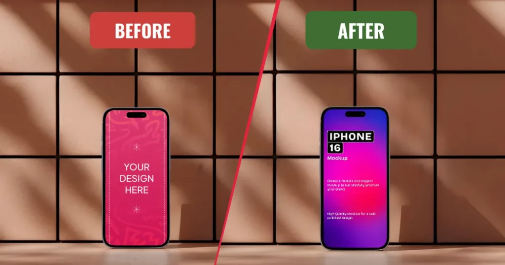 an iphone with a clay-tones tile background