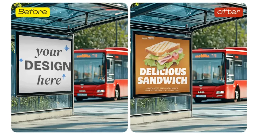 bus stop billboard mockups in mockey ai