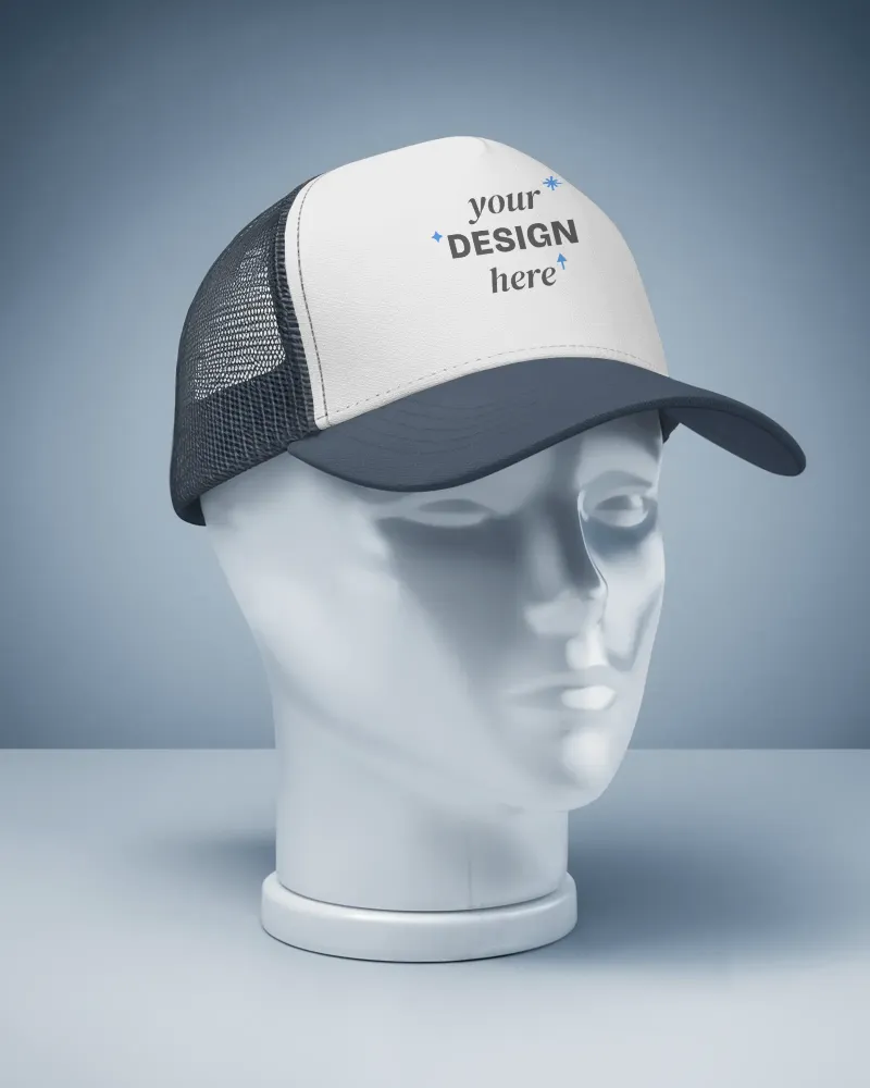 clean mockup of mesh snapback cap on