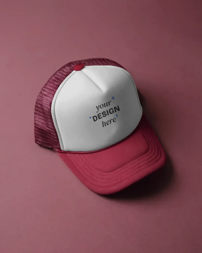 maroon and white trucker cap