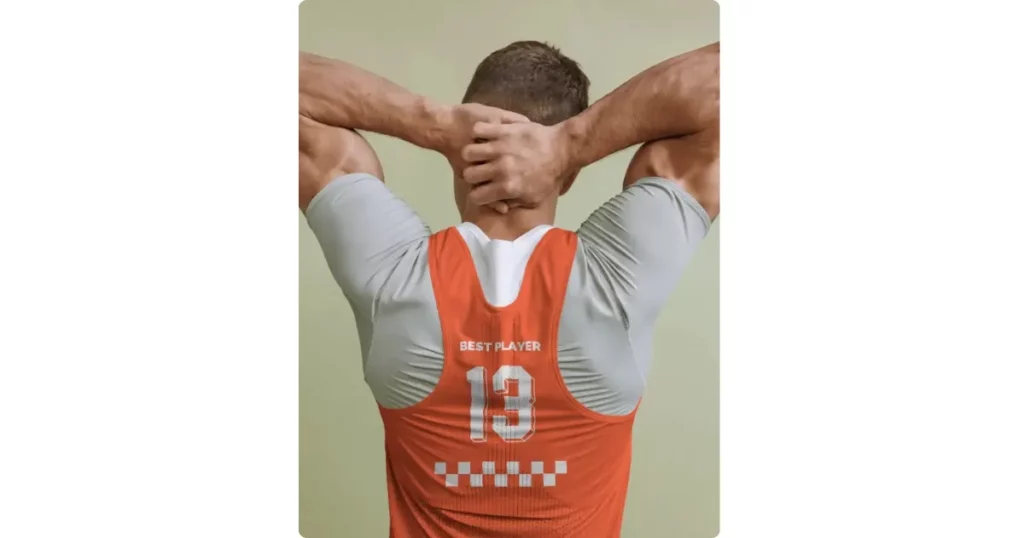 a player showing a football jersey from the back side