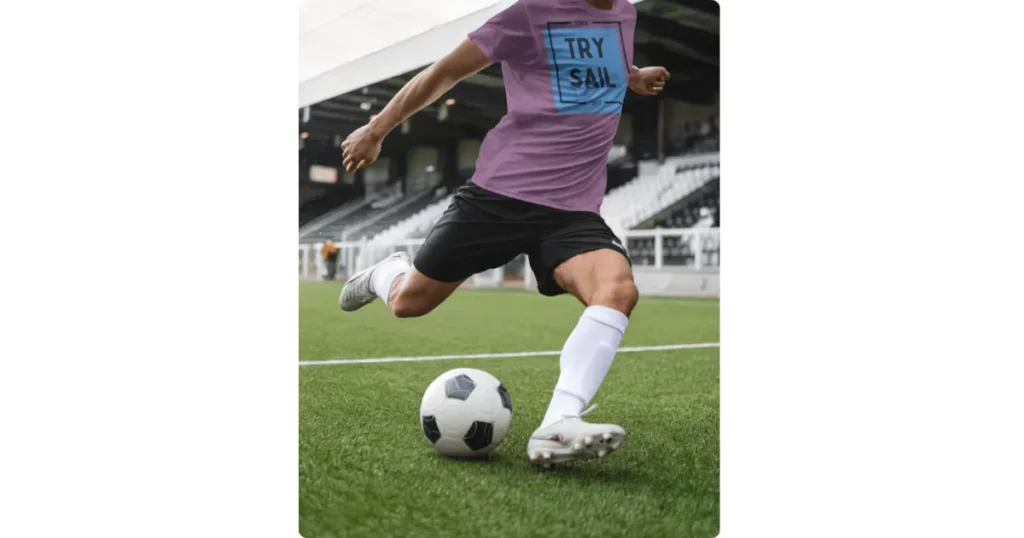 this jersey shows a footballer mid-action