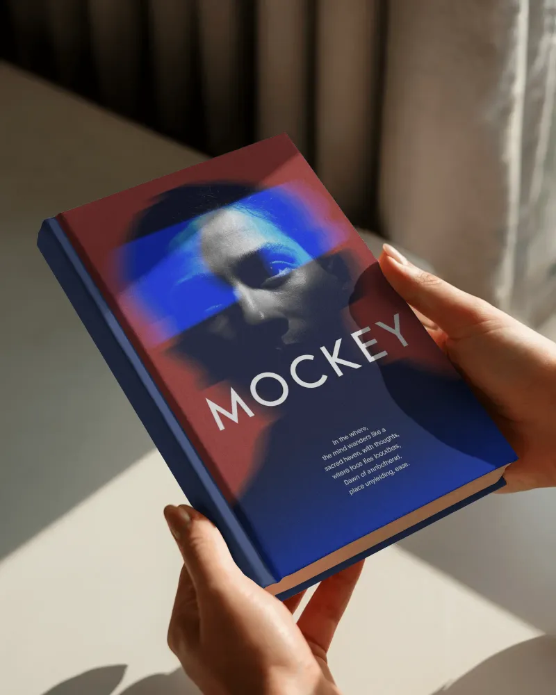 blue book mockup hands holding hardcover