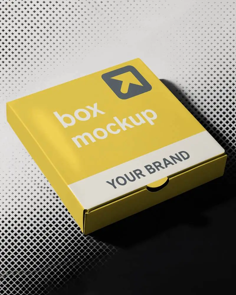 pizza box mockup on halftone pattern background with dramatic high contrast black and white dots

