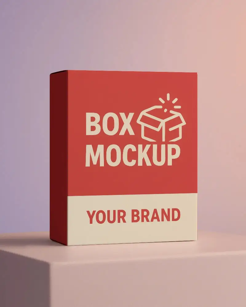 box mockup on duotone purple pink background balanced lighting for modern display
