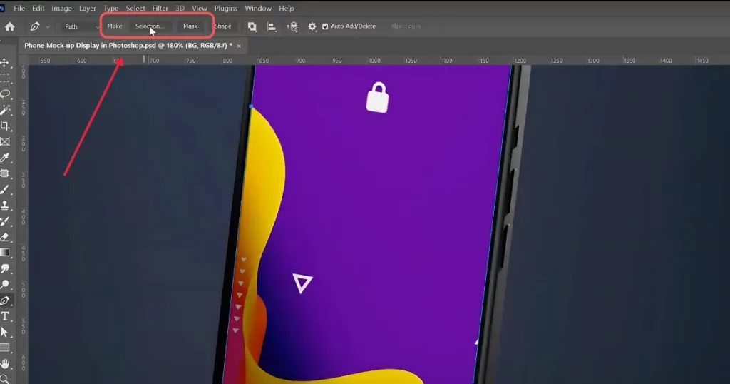 choose make selection to create mobile mockup in photoshop