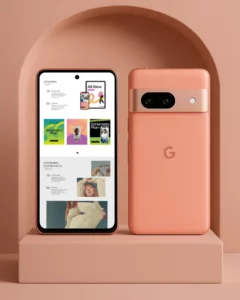 google-pixel smartphone front and back view and screen showing a wbsite mockup