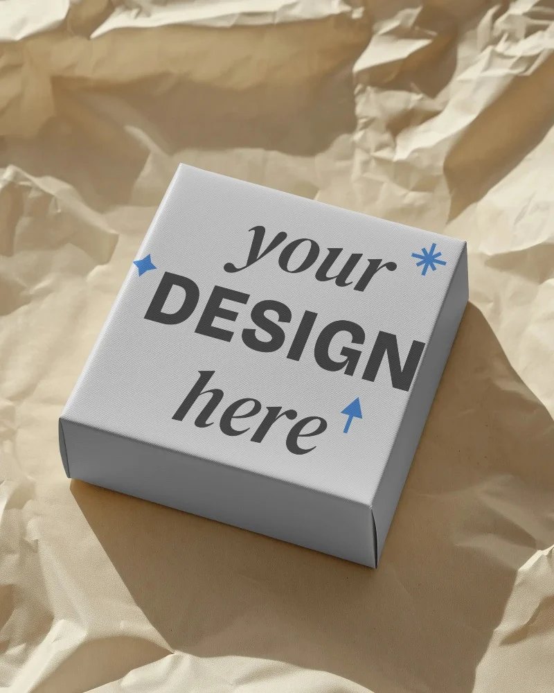 square box mockup on crumpled paper top view soft shadows modern packaging








