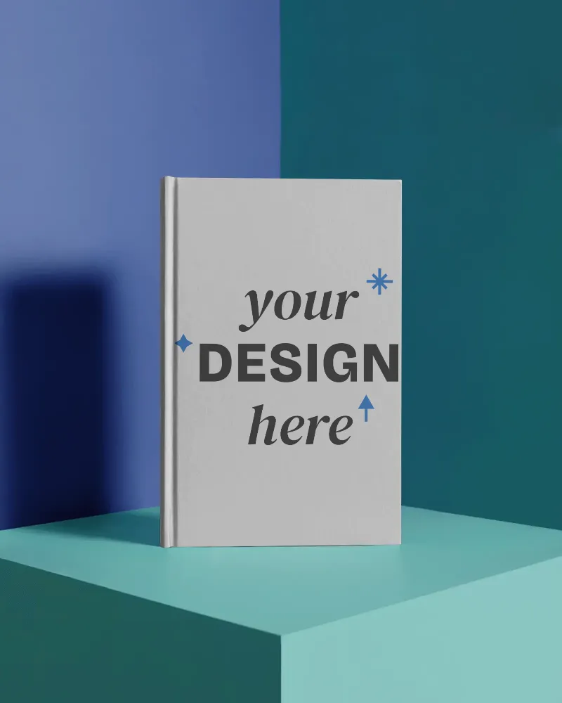 standing book mockup on colorful geometric podium modern abstract interior lighting
