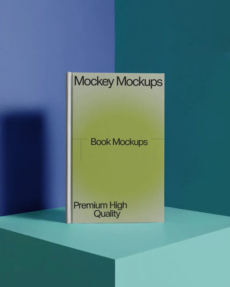 standing book mockup on colorful geometric