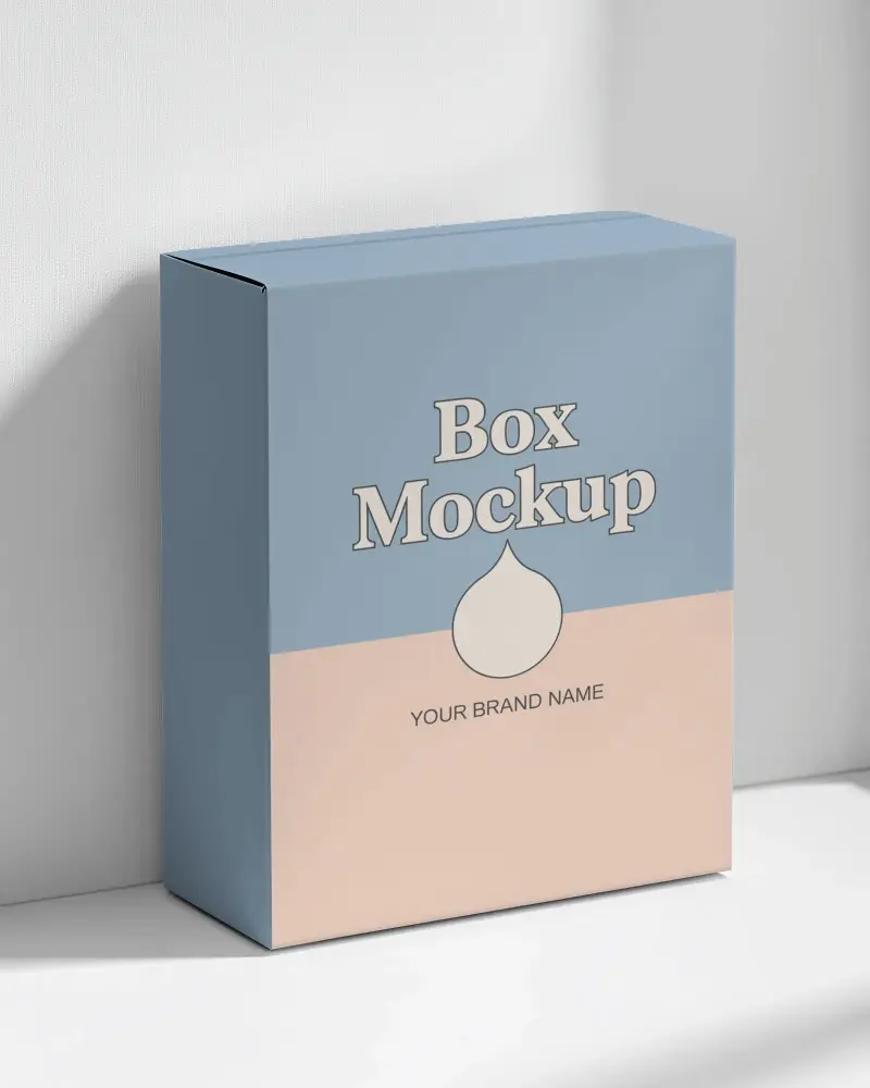 standing box mockup against white wall clean minimal retail packaging