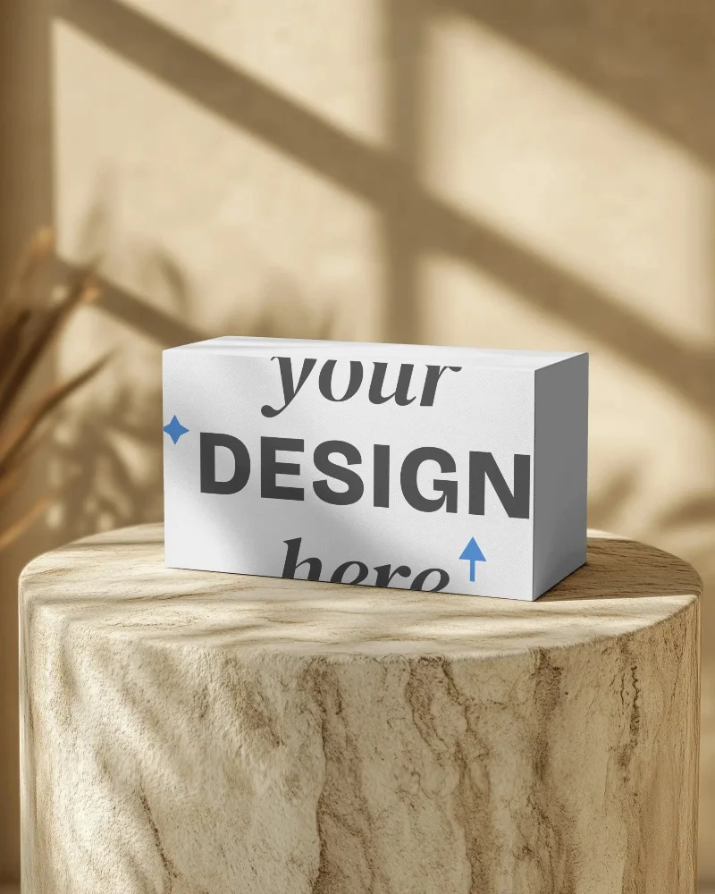sunlight shadow box mockup on marble podium warm tones elegant display scene 